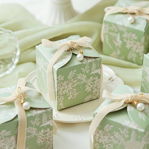 gift for her him 20pcs elegant floral wedding favor boxes with velvet ribbon pearl accents design 2 75x2 75x2 75 inches candy chocolates and party gifts luxury gifting boxes vintage