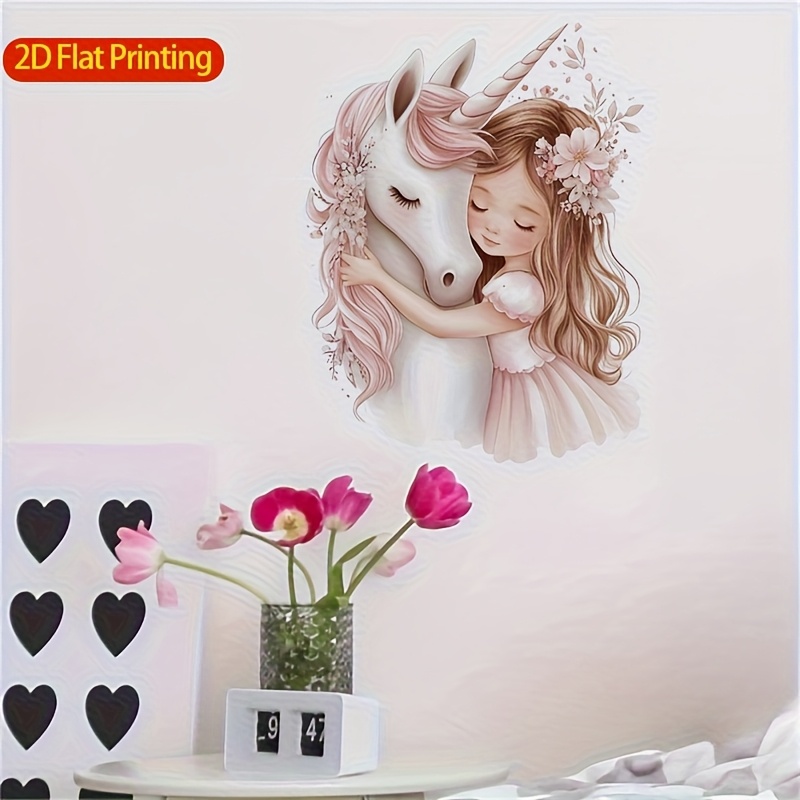 1pc 2d Flat Print Unicorn Wall Sticker, Design, Self-adhesive Room Decor, Decal For Bedroom And Living Room | Unicorn Decoration | Pvc Wall Sticker, Room Decor, 2d Flat