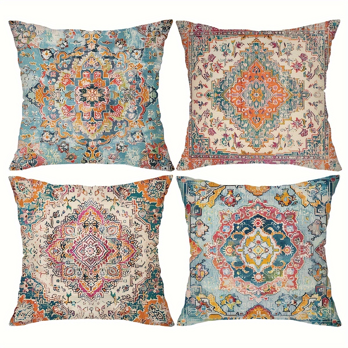 

Pack Of 4 Bohemian Throw Pillow Covers Decorative Cushion Pillowcases With Geometric Pattern For Living Room