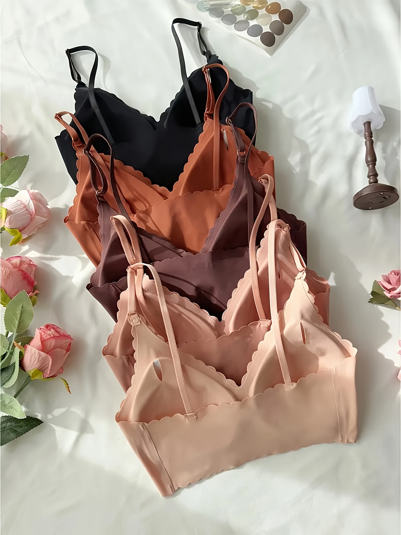 5pcs womens wireless bras no underwire seamless   bras with removable padding soft pink beige   formal bras for women hand wash only casual wear smooth texture flexible material pushup bra   Product details 1