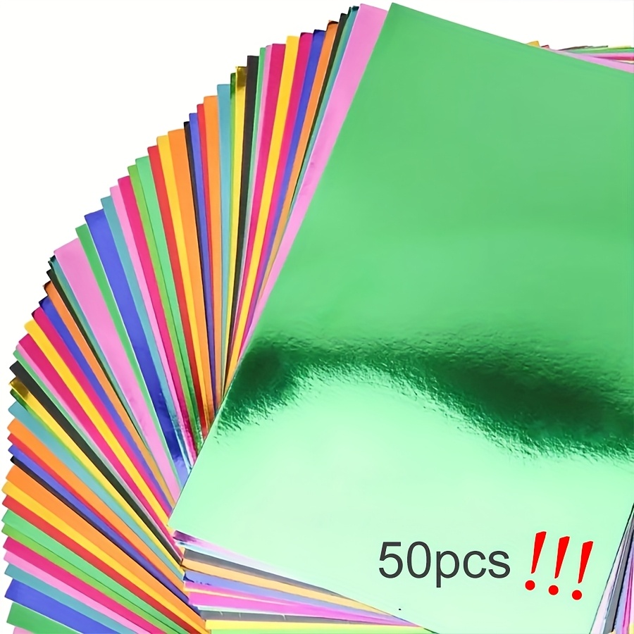 

50pcs Colorful Metallic Texture A5 Cardstock Mixed Colors Mirror Reflective Cardstock 250g Weight For Greeting Card Making, Diy Crafts