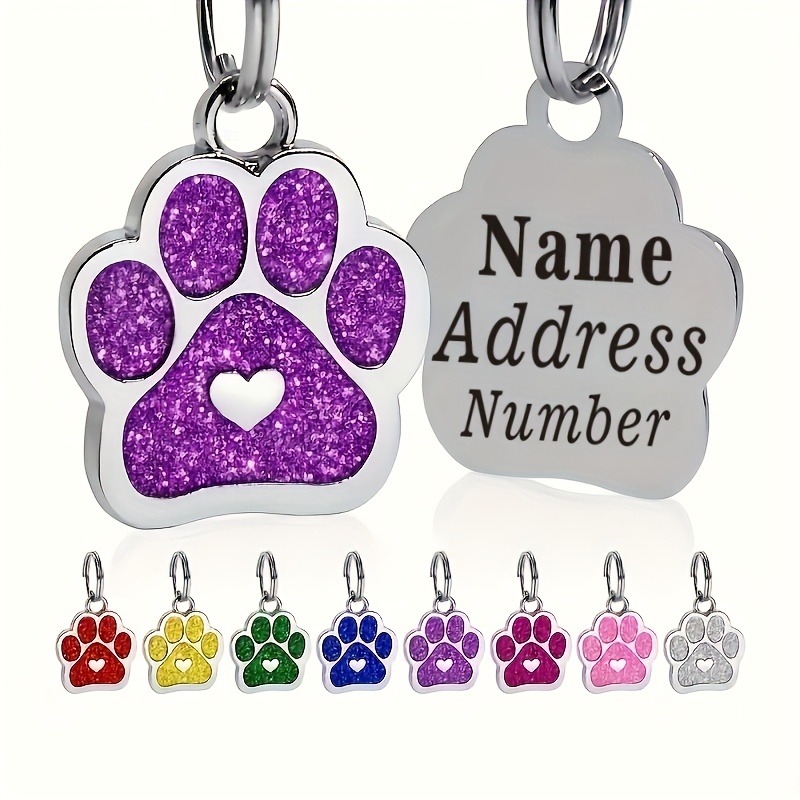 TEMU Pet Custom Carved Pet Tag - Stylish Paw Print Design, Personalized With Your Pet's Name And Phone Number - For Cats