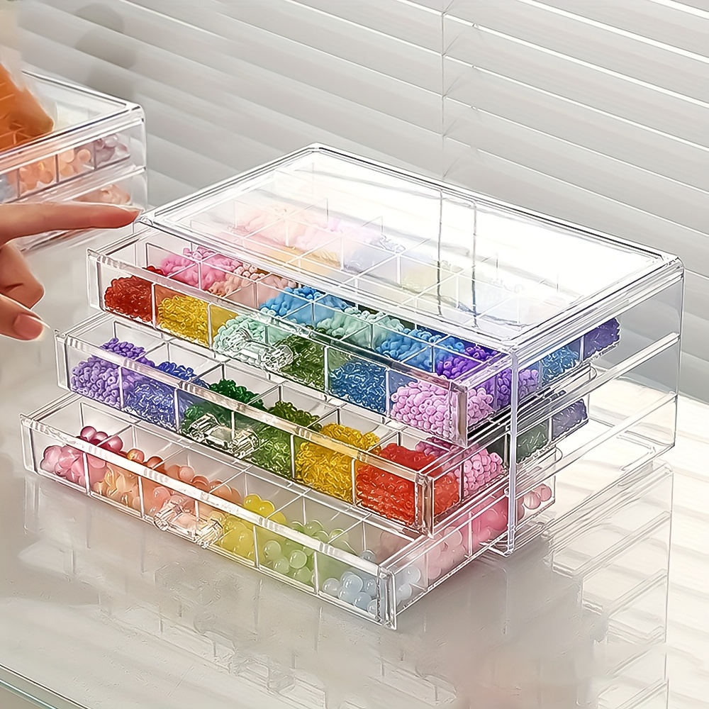 

1pc Stylish Style 3-layer 72-slot Jewelry Bead Organizer, Transparent Plastic Jewelry Box With Drawers, Large Capacity Diy Craft Storage For Beads, Rings, Earrings, Clear Stackable Container