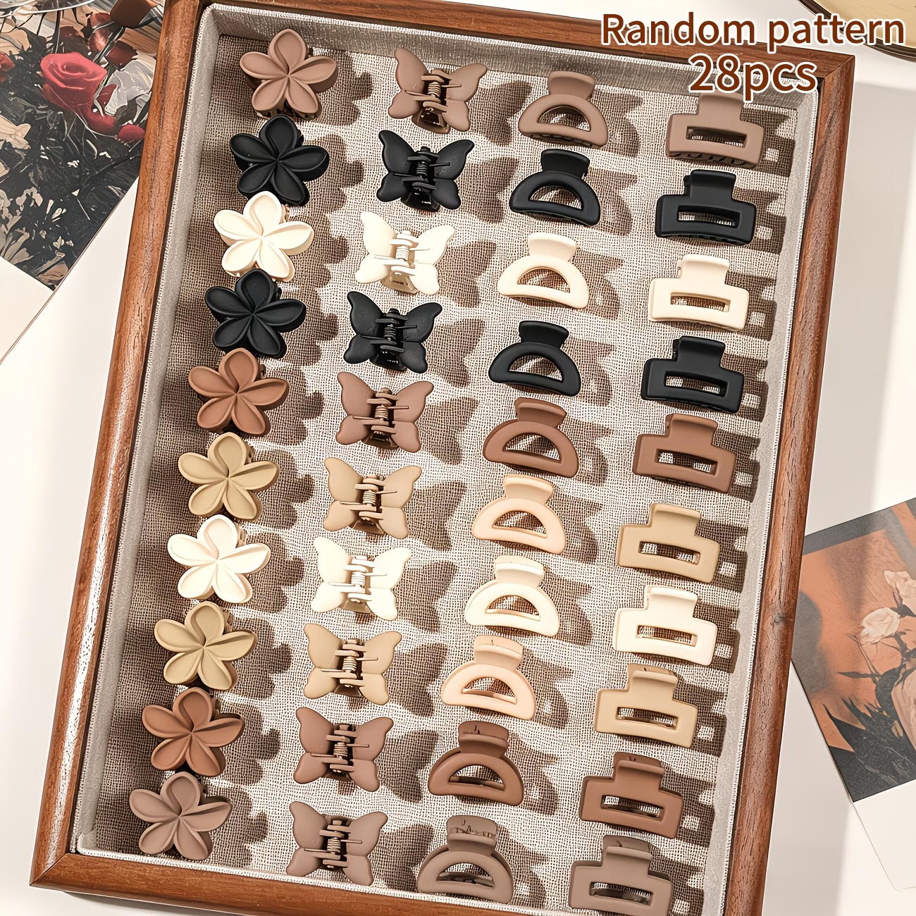 TEMU Set de pinzas para el cabello con diseño aleatorio, beige esmerilado, con forma de margarita, , cuadrado y medio , ideales para trenzas,