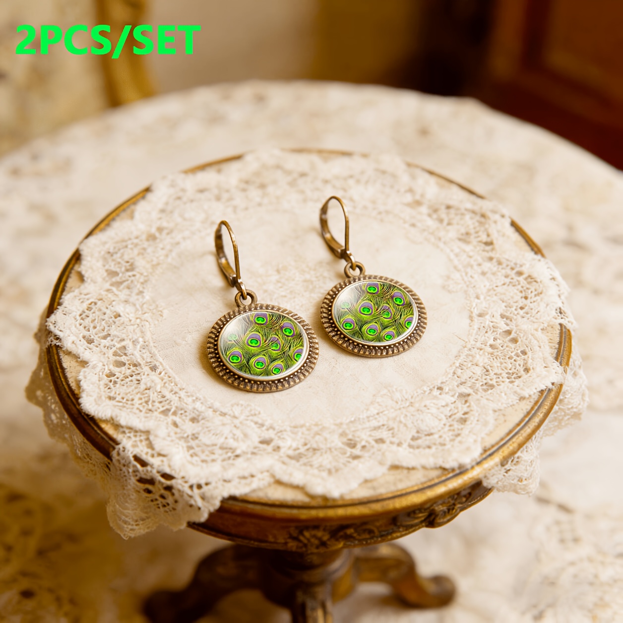 2pcs Teal Classic Pendant Earrings Set