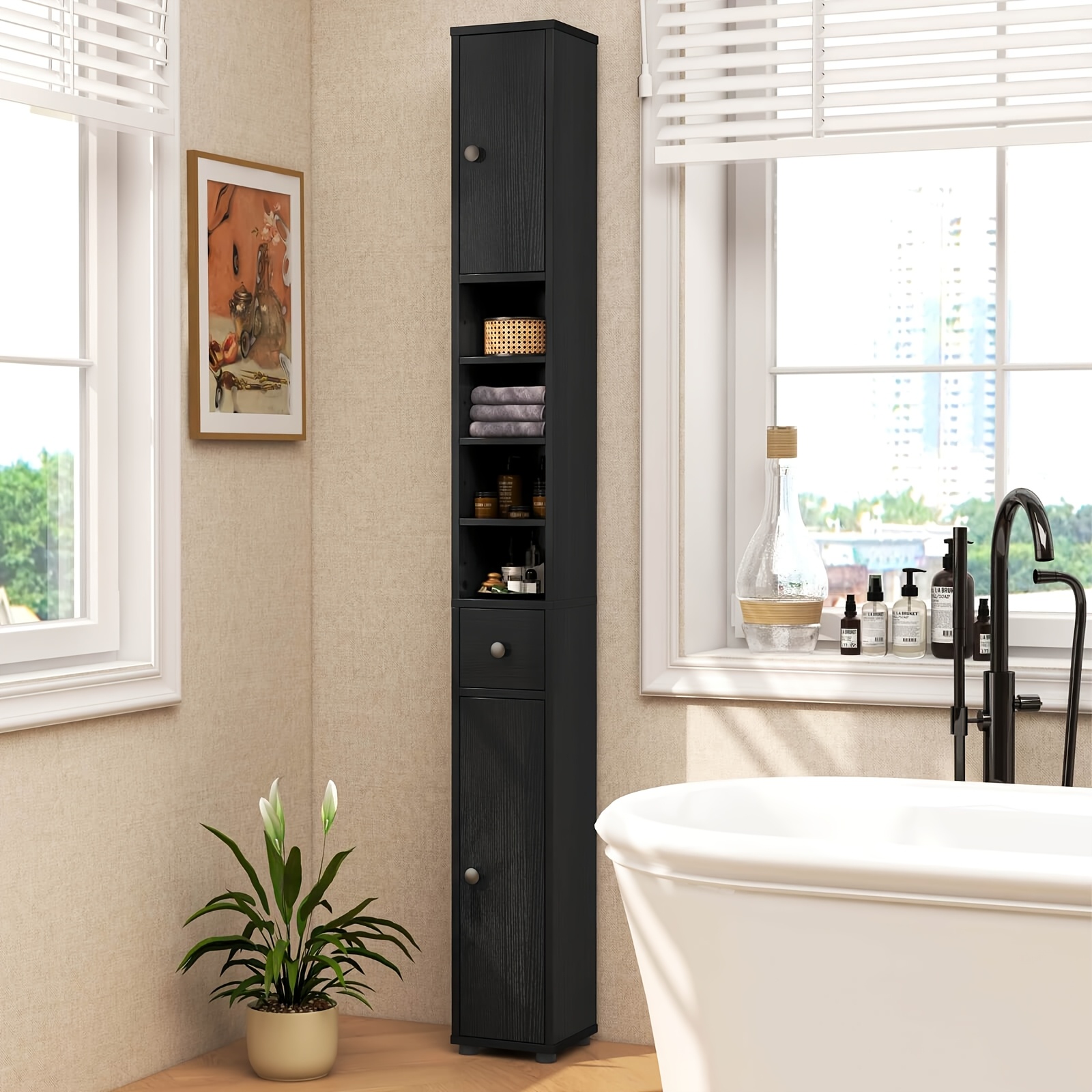 ultimate PETSITE Slim Bathroom Tall Cabinet, Freestanding Floor Storage Organizer with 2 Doors, 1 Drawer & 5 Adjustable Shelves, Narrow Linen Tower for Small Spaces, Wood Fiber Board Material, Bathroom Organizers And Storage 3 ultimate PETSITE Slim Bathroom Tall Cabinet, Freestanding Floor Storage Organizer with 2 Doors, 1 Drawer & 5 Adjustable Shelves, Narrow Linen Tower for Small Spaces, Wood Fiber Board Material, Bathroom Organizers And Storage - Image 3