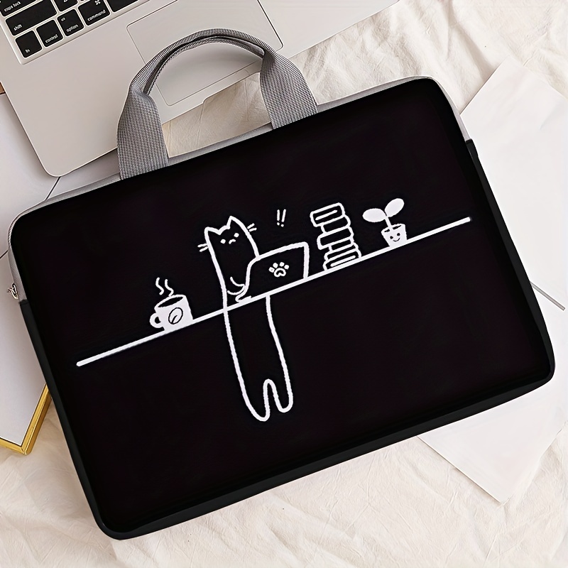TEMU 1pc Line Table Computer Cat Printed Notebook Computer Bag, Simple Briefcase, Notebook Computer Protective Bag, Laptop Tablet Commuter Briefcase,