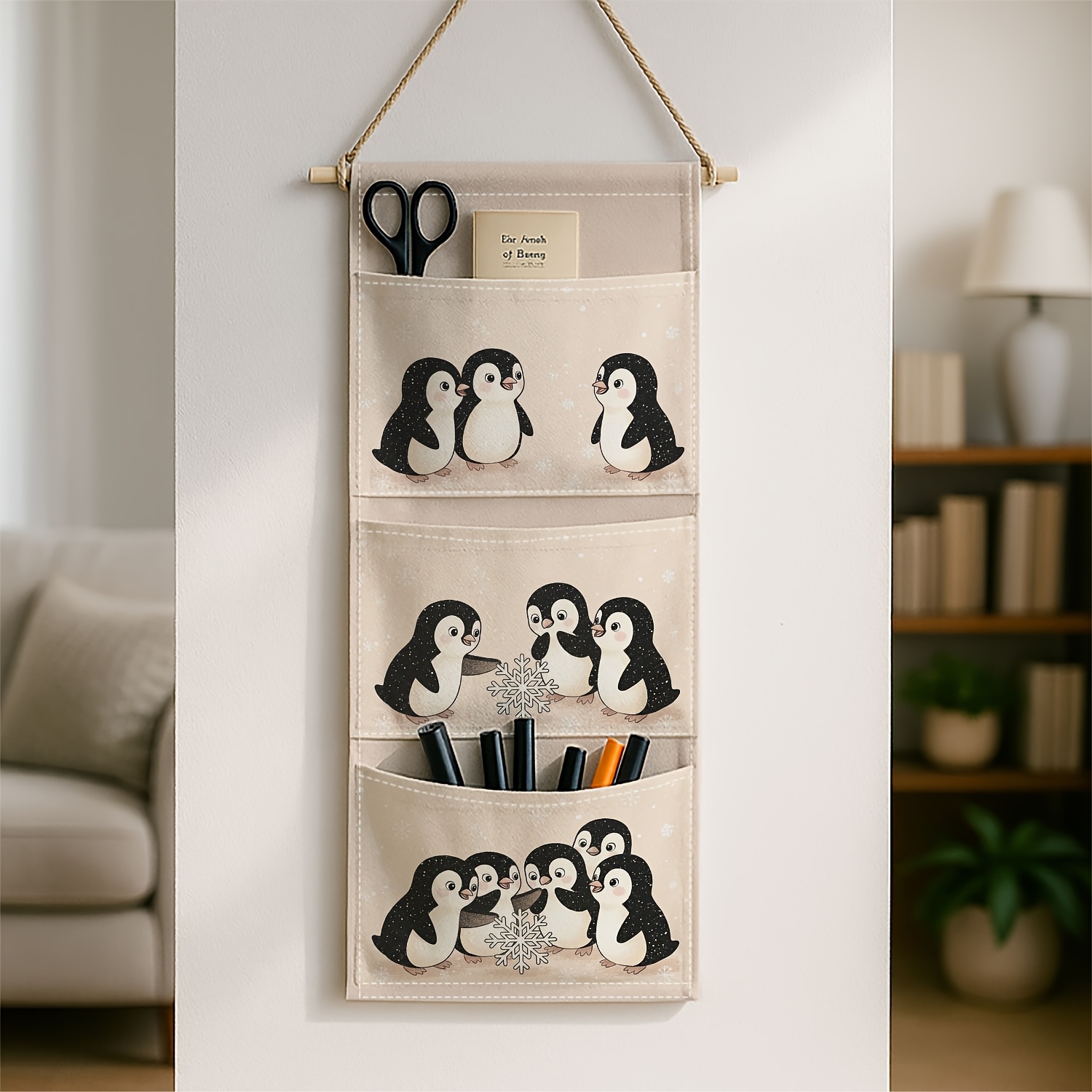 TEMU 1pc Wall-mounted Hanging Shelf With Penguin & Snowflake - Multi-tier Storage Shelf Suitable For Kitchen, Bathroom, Wardrobe - Space-saving