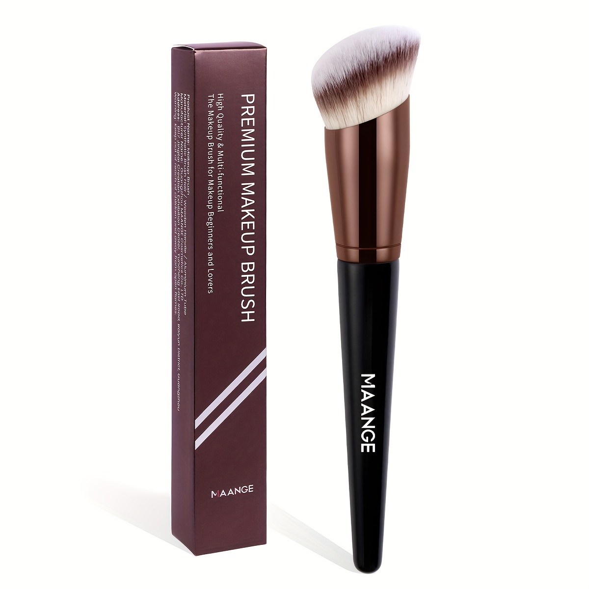 Image of Maange 1pc Foundation Brush, Contour Brush, Aluminum Brush Rod, High Quality Makeup Brush, Travel Portable, Soft Bristles, Party Suitable, Gift For Ladies