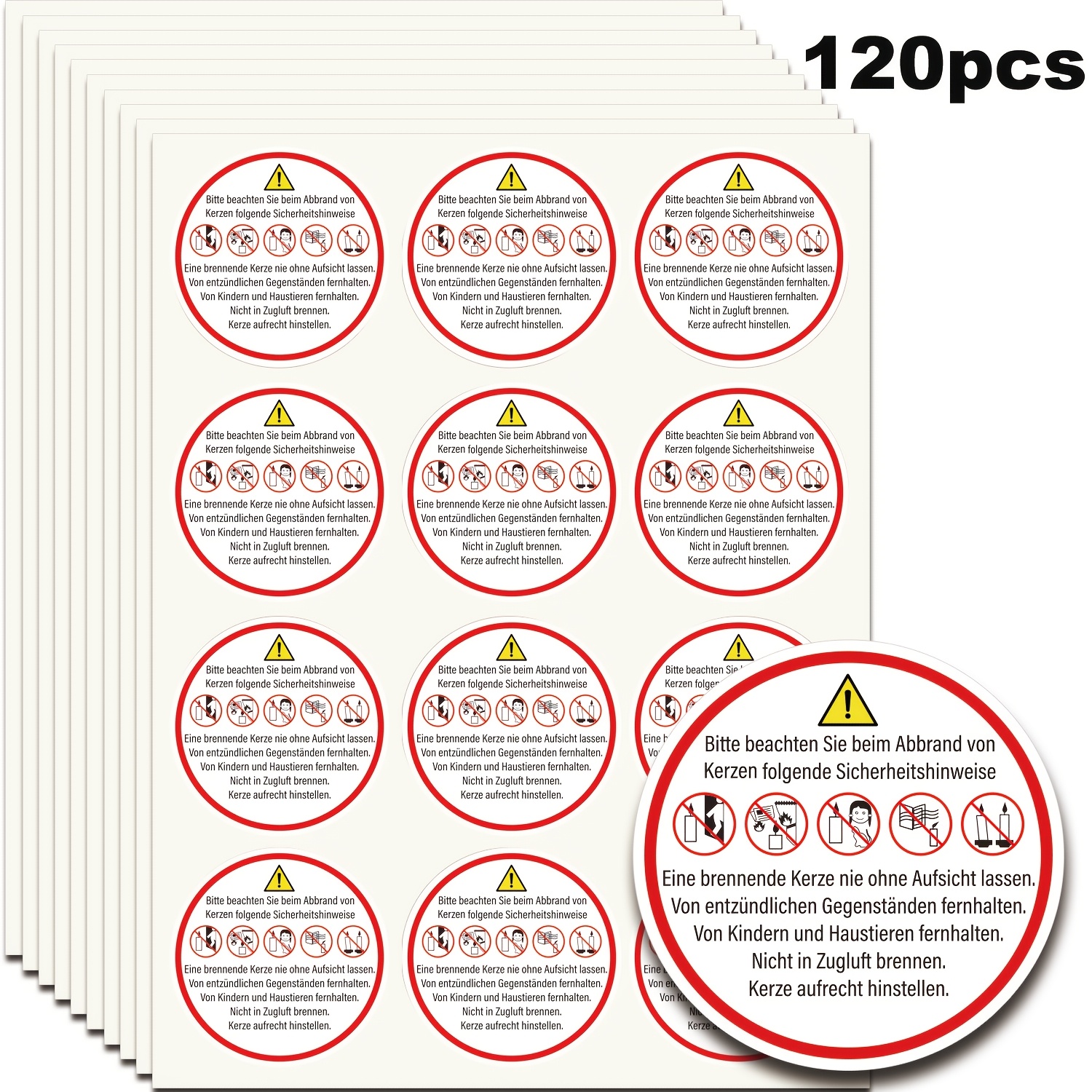 

Warning Label Stickers For Candles, 120pcs/10 Sheets, German Safety Stickers, Standardized Candle Making, 2 Inches, Candle Making Label Stickers