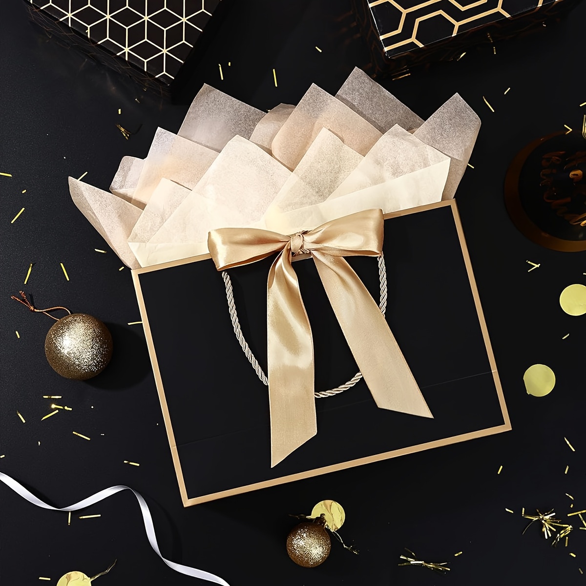 TEMU 1pc/3pcs/6pcs Large Portable Bow Wrapping Paper Bag Cosmetic Paper Gift Bag 4 Colors From, Containing Tissue Paper And Greeting Cards, Suitable