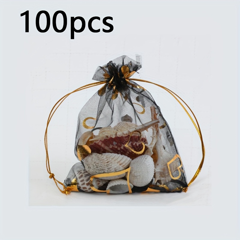 TEMU 100pcs Elegantly Printed Drawstring Elegance Bags | Ideal For Wedding Favors, Birthday Gifts, Party Favors, Jewelry, Candy, And Decorations |