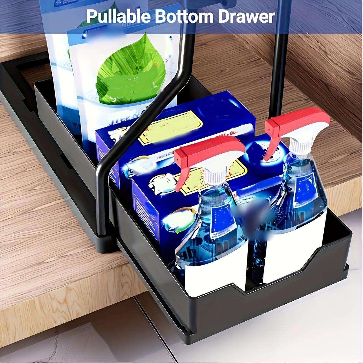 2 tier large capacity pull out storage organizer drawer   space saving   design for   storage ideal for kitchen bathroom and   solutions details 4