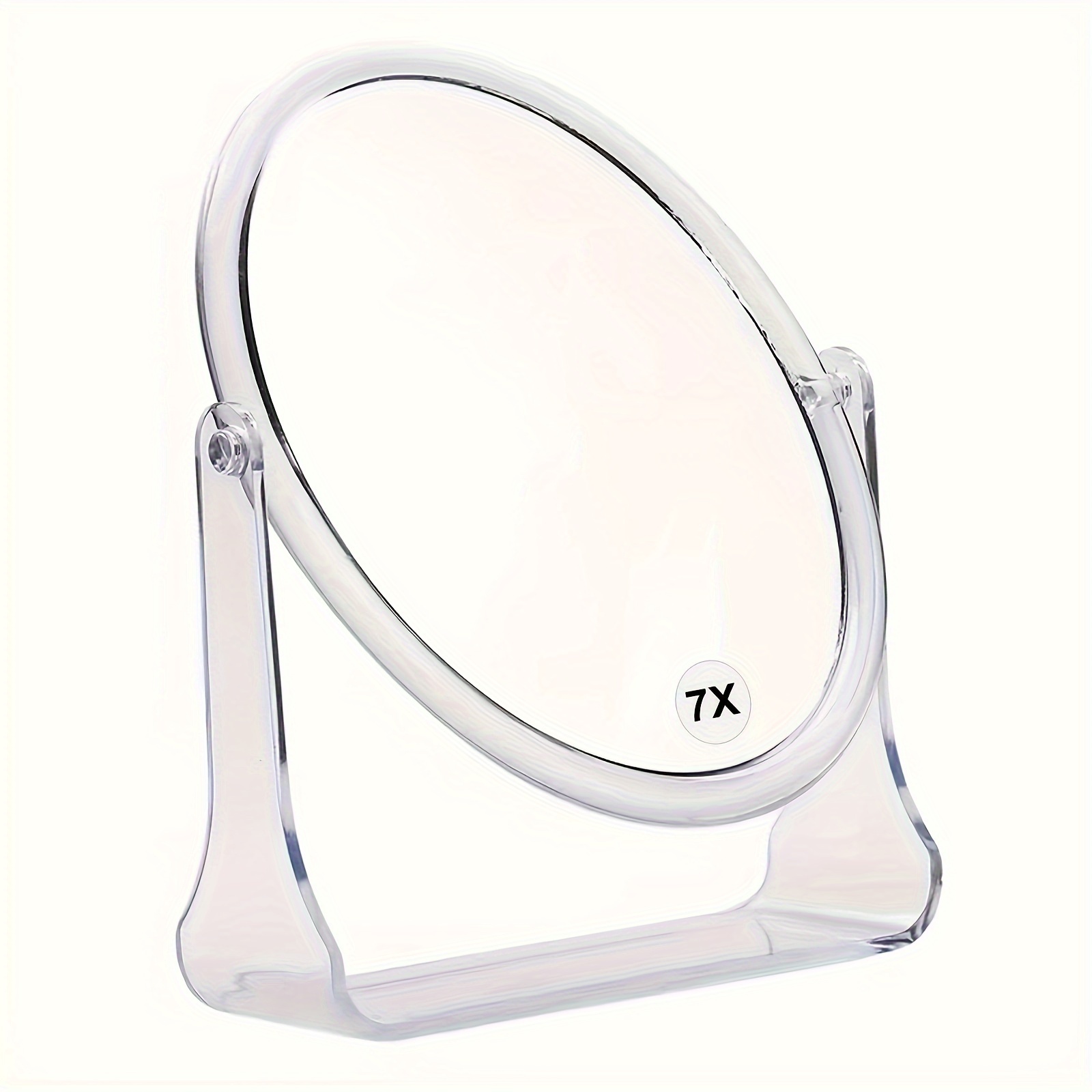 

7x Magnification Double-sided Makeup Mirror With Holder, 360° Rotatable, , Transparent Plastic, , 7-inch Desktop Mirror For Makeup Application