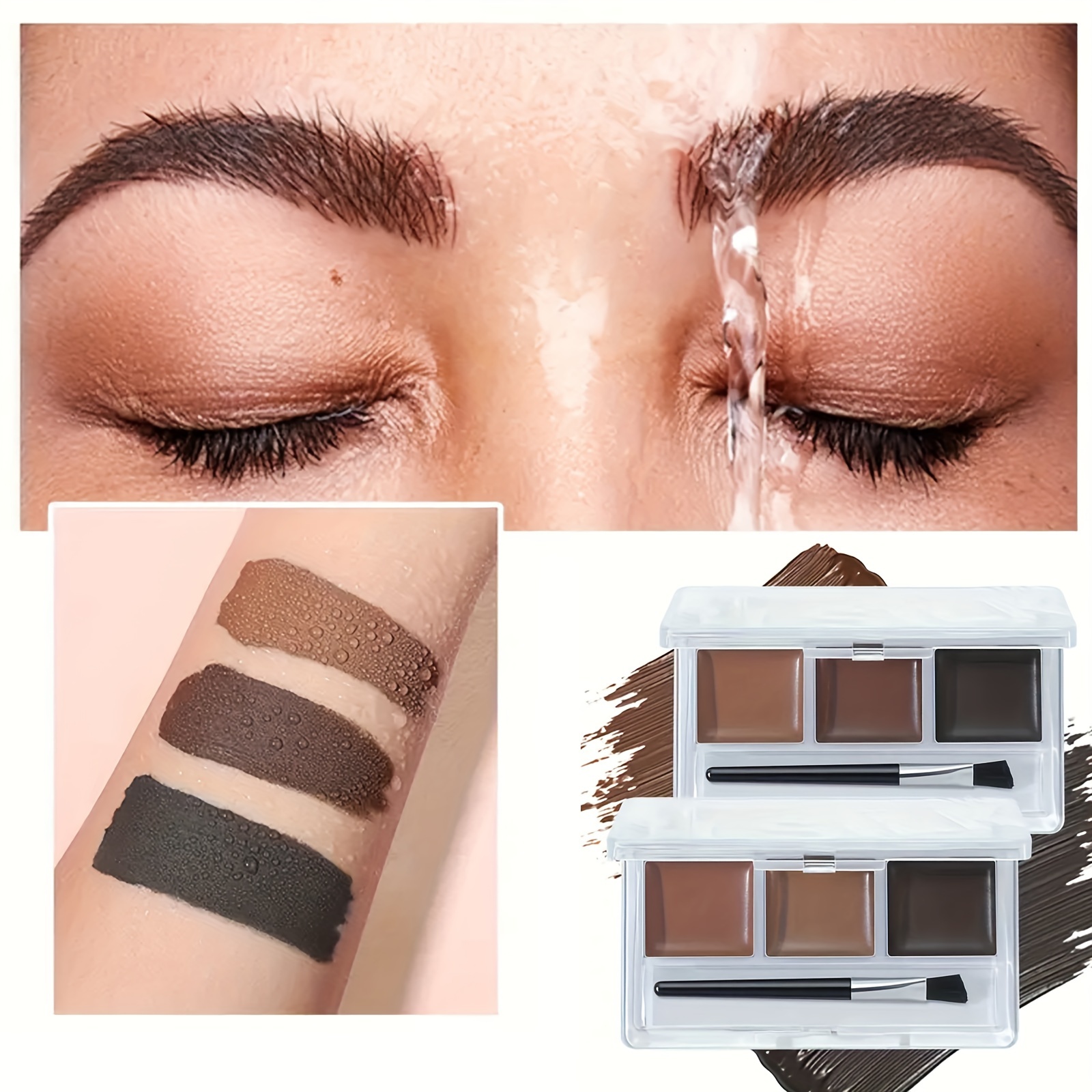 

3-color Eyebrow Pomade, Long-lasting Waterproof Brow Cream, Smudge-proof & Sweat-resistant, Natural Brow Makeup For All Skin Tones Contain Plant Squalane
