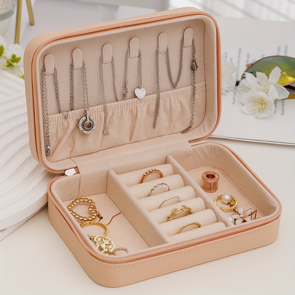 

Large Capacity Leather Jewelry Organizer Box With Key Lock - For Earrings, Rings, Necklaces & Accessories