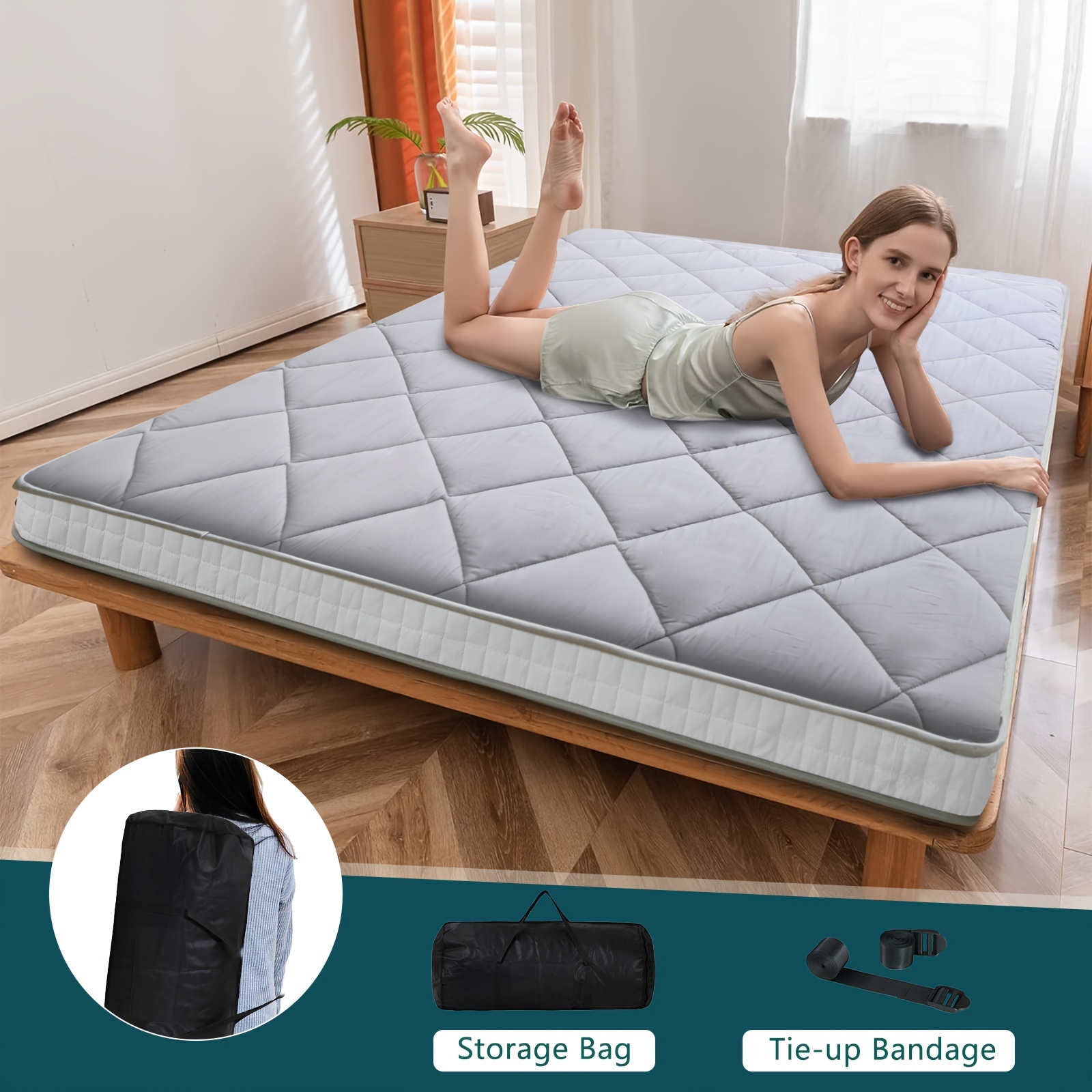 

Lilypelle 80" L×39" W Japanese Floor Mattress, 4" Extra Thick Futon Mattress, Foldable Roll Up Sleeping Pad With Bandage And Storage Bag, Twin Size, Grey