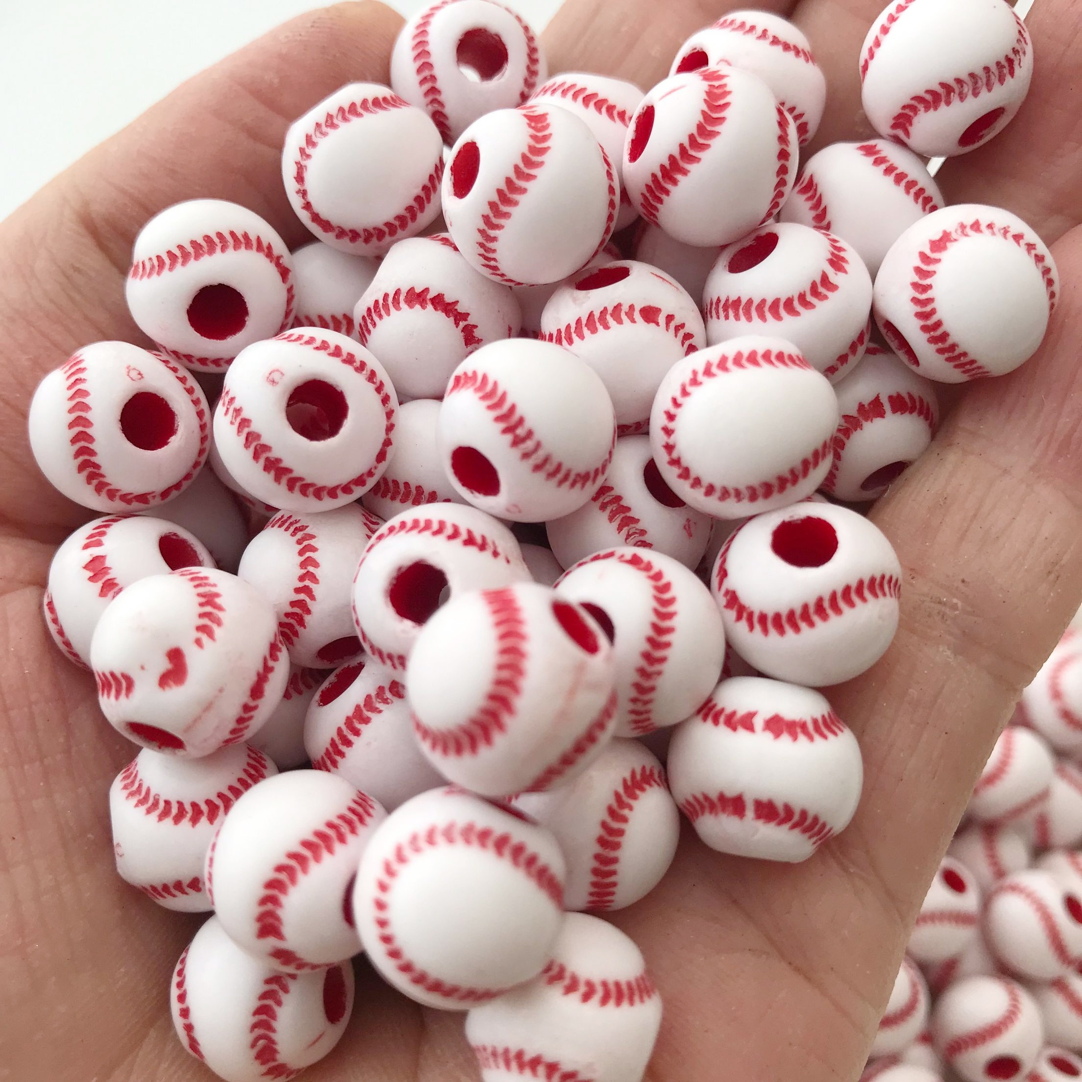 

25pcs Acrylic Baseball Beads, 10mm Large Hole, Making, Crafting, Sewing Supplies, Decorative Beads For Hair Ties, Doll Accessories