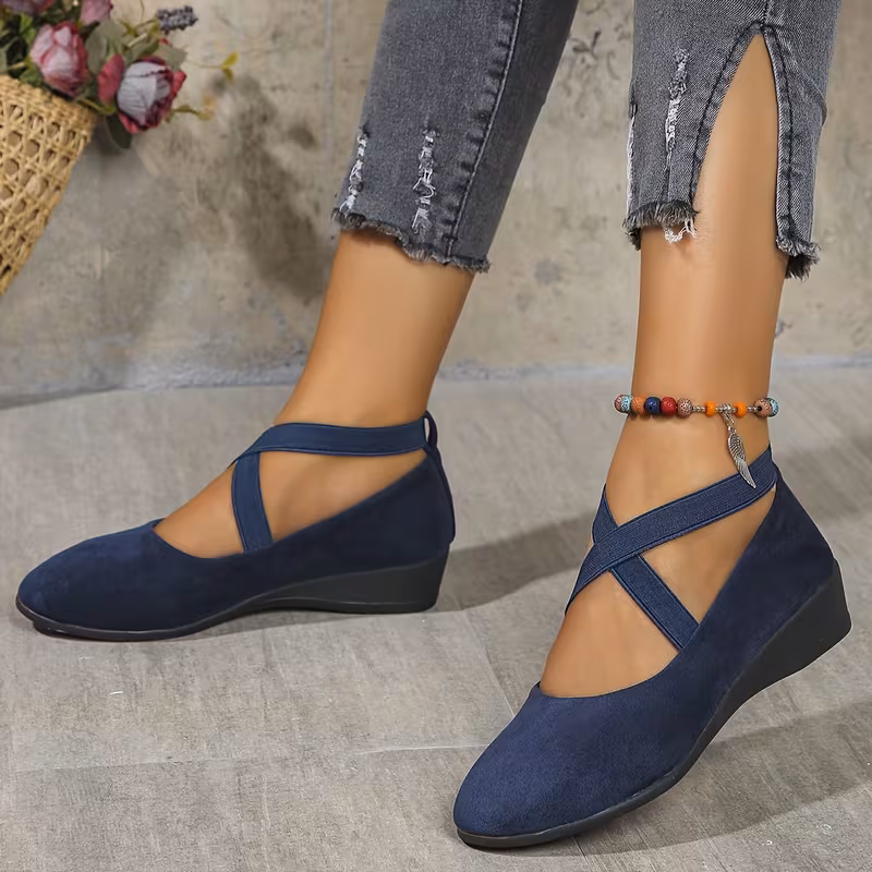chaussures élégantes pour femme, chaussures habillées pour dame, chaussures plates basses décontractées à enfiler avec lanières croisées et petit talon compensé pour printemps/automne, chaussures pour femme Détails du produit 7