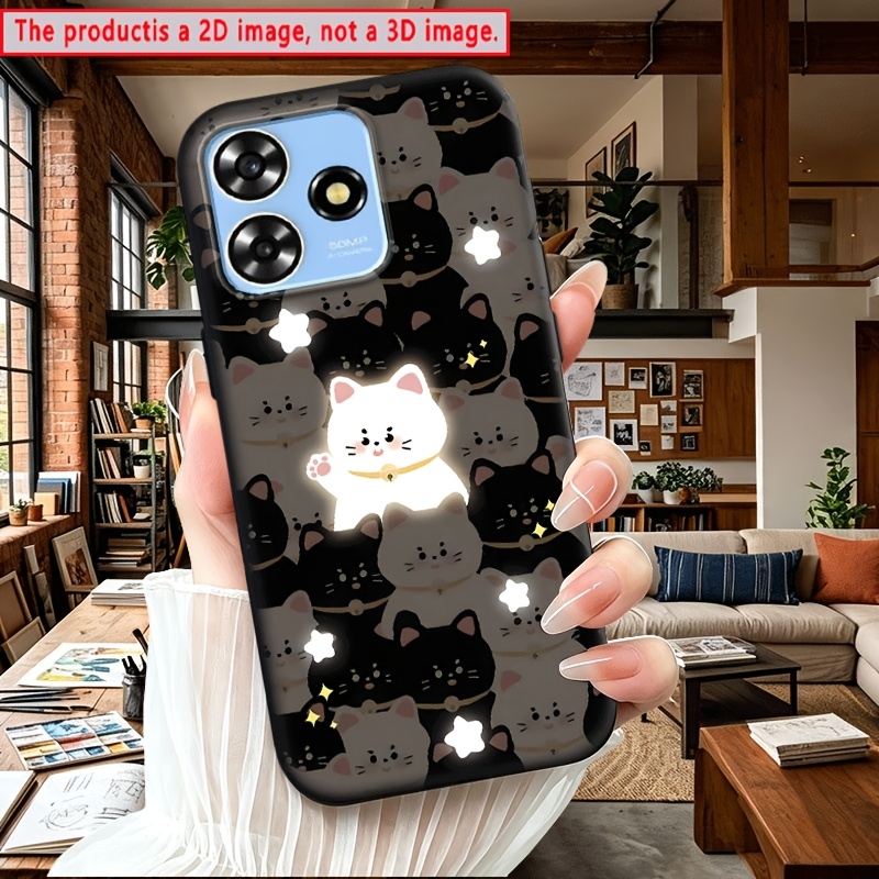 품목 사진 zte   s2e, s2 focus 2,  , a73, v40s   5 /iii, a72s, a53 pro, v30, a31 plus, v40, v50,  53,   neo, a75, a33s,   smart, a72 5g, a51, a52 lite, v40, v41, v50, vita a5용 2d 평면 낙하 방지 휴대폰 케이스, 별 점무늬가 있는 흑백 고양이, 2d 평면