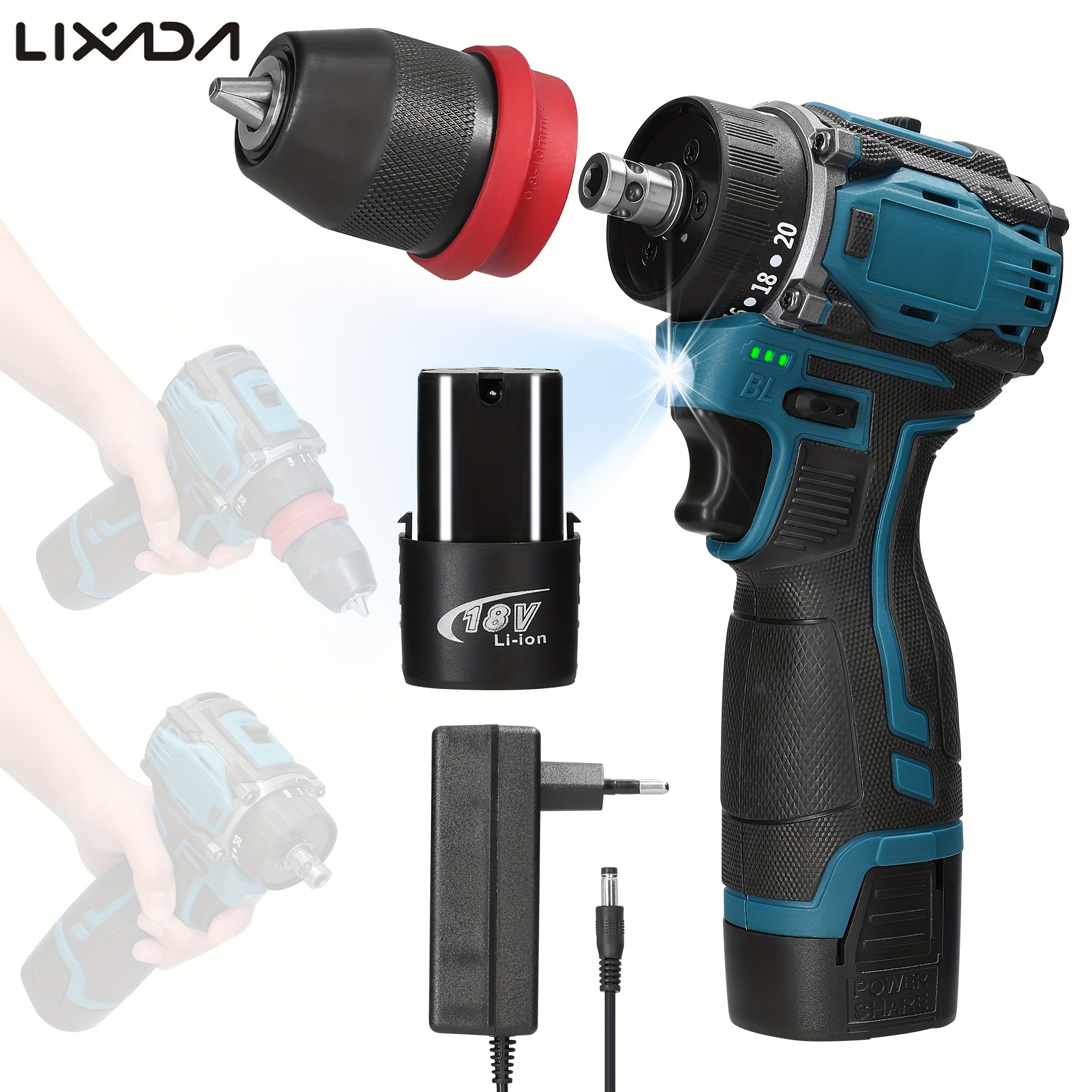 

LIXADA 18V 2en1 Perceuse-visseuse sans fil Multifonction Outil électrique 45Nm Couple Moteur sans balais Tournevis pratique pour appareils ménagers Installation de meubles Électronique automobile