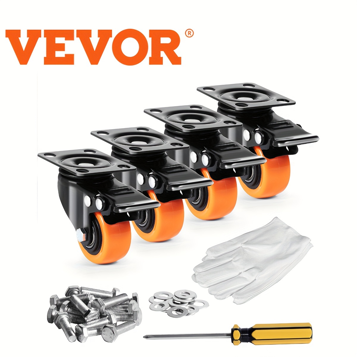 

Vevor Caster Wheels, 2-inch Swivel , Set Of 4, With Security Dual Locking Pvc Wheels, Heavy Duty 150 Lbs Capacity Per Caster, Non-marking Wheels For Cart Furniture Workbench