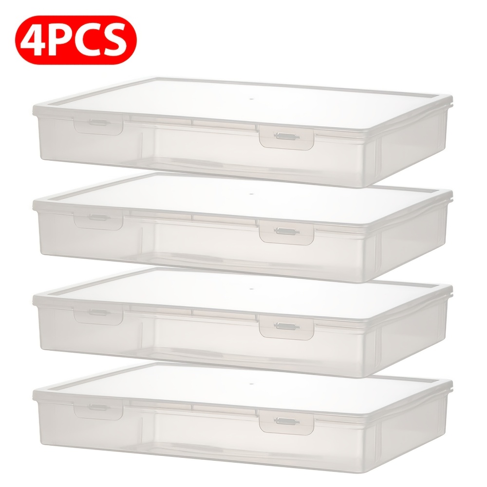 Image of 4pcs Transparent A4 File Storage Box, Flip Cover Design, With , Suitable For Storing And Organizing Office Supplies, Art Materials, And Stackable Storage Boxes For Desktop Additions