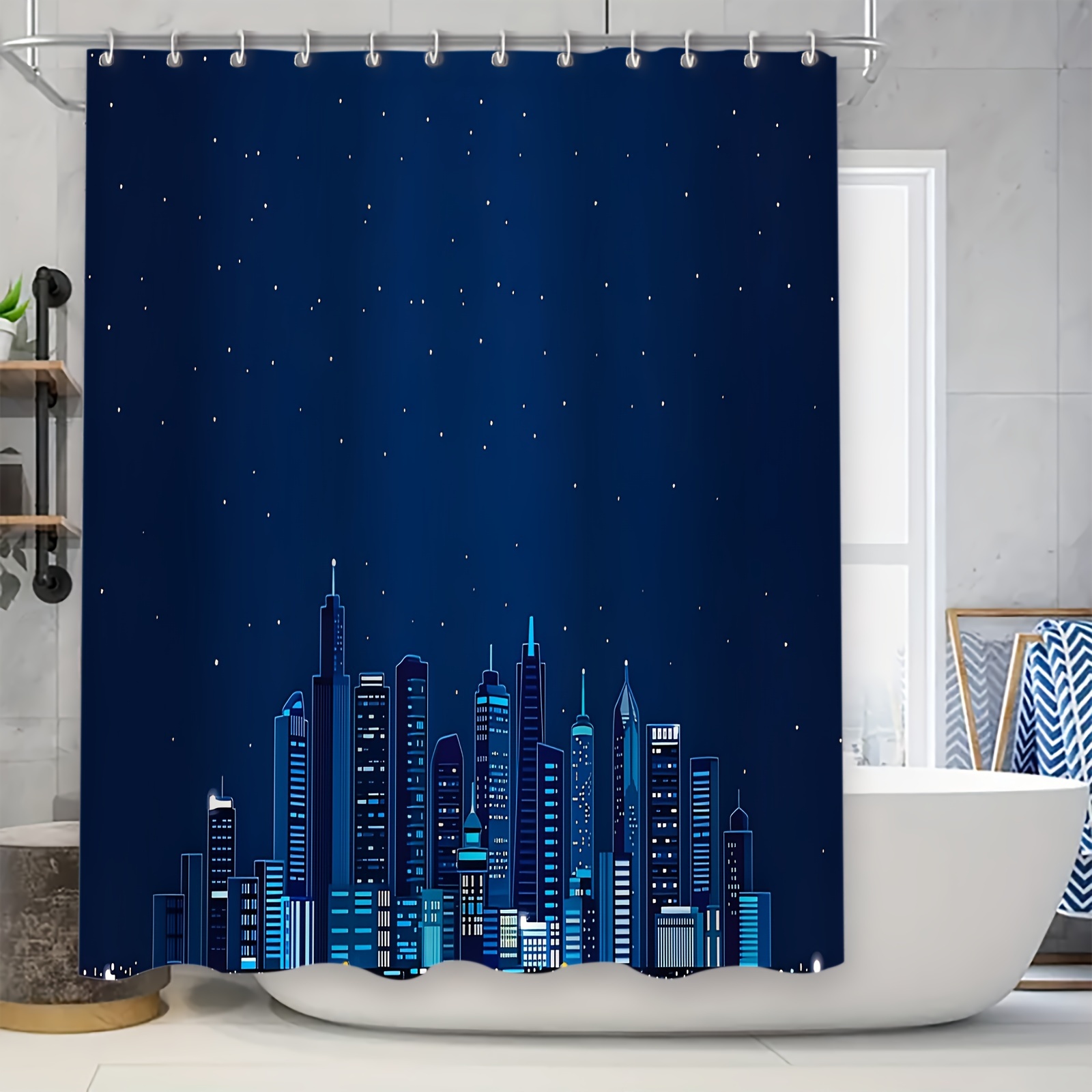 night sky cityscape shower curtain set with 12 hooks - stylish polyester  bathroom partition featuring modern , machine washable \u0026 durable for home  restroom bathtub decor, bathroom curtains | Check Out Today's, image size:1600x1600