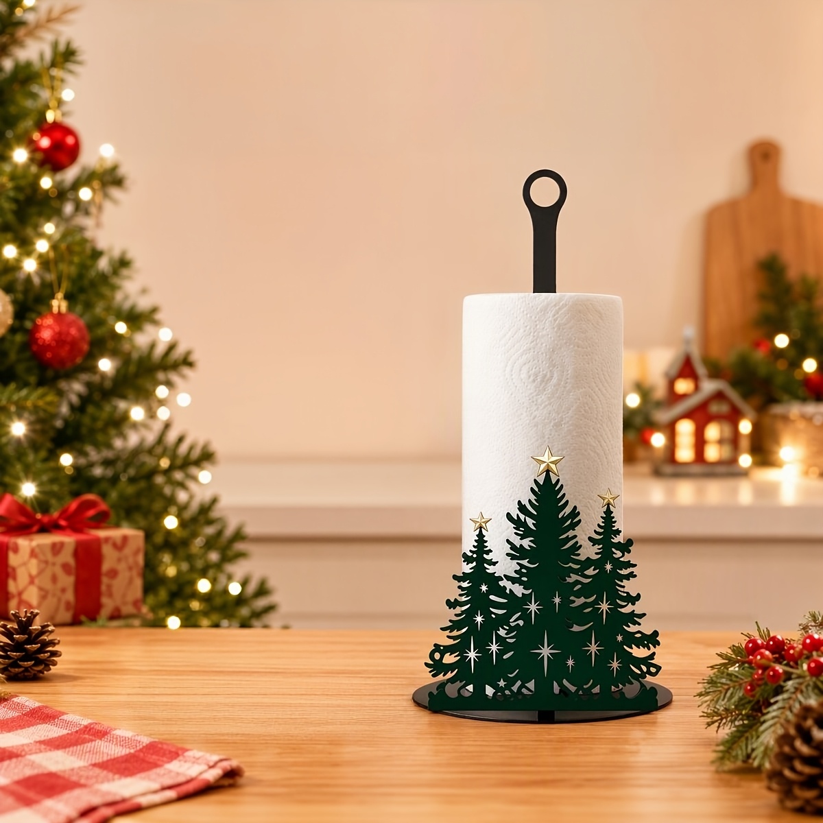 TEMU Christmas-themed Vertical Kitchen Paper Towel Holder, Santa Claus/christmas Decor Countertop Tissue Organizer