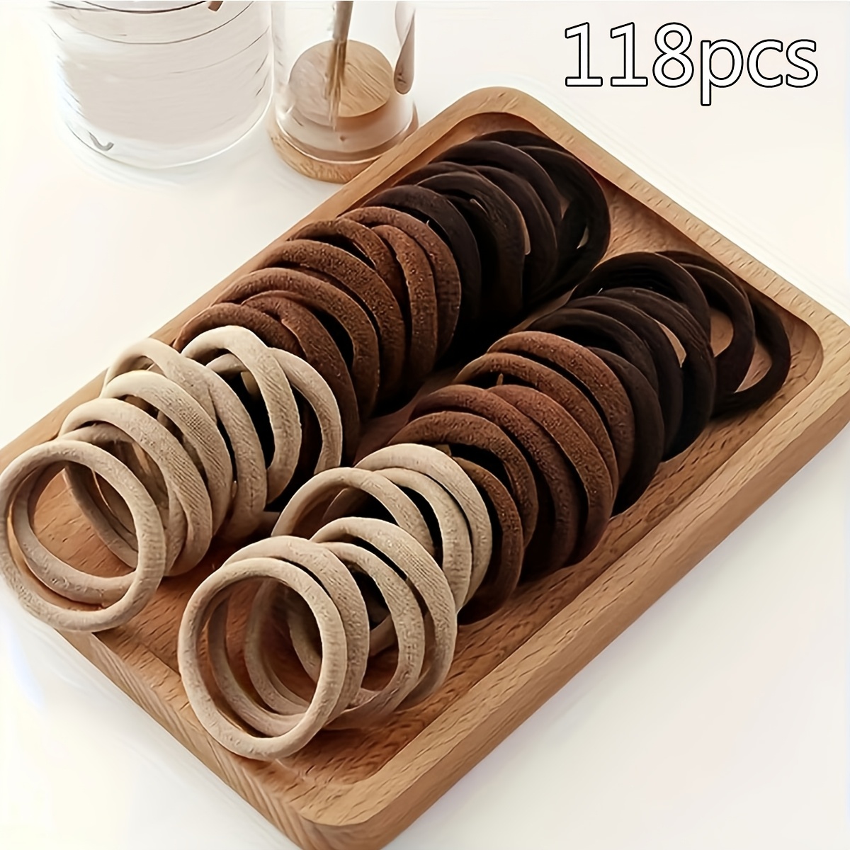 TEMU 118 Stück 4 cm Nahtlose Haargummis Schwarz Kaffee Gemischt Elastische Haarbänder Pferdeschwanzhalter Keine Beschädigung Haarverlängerungen für