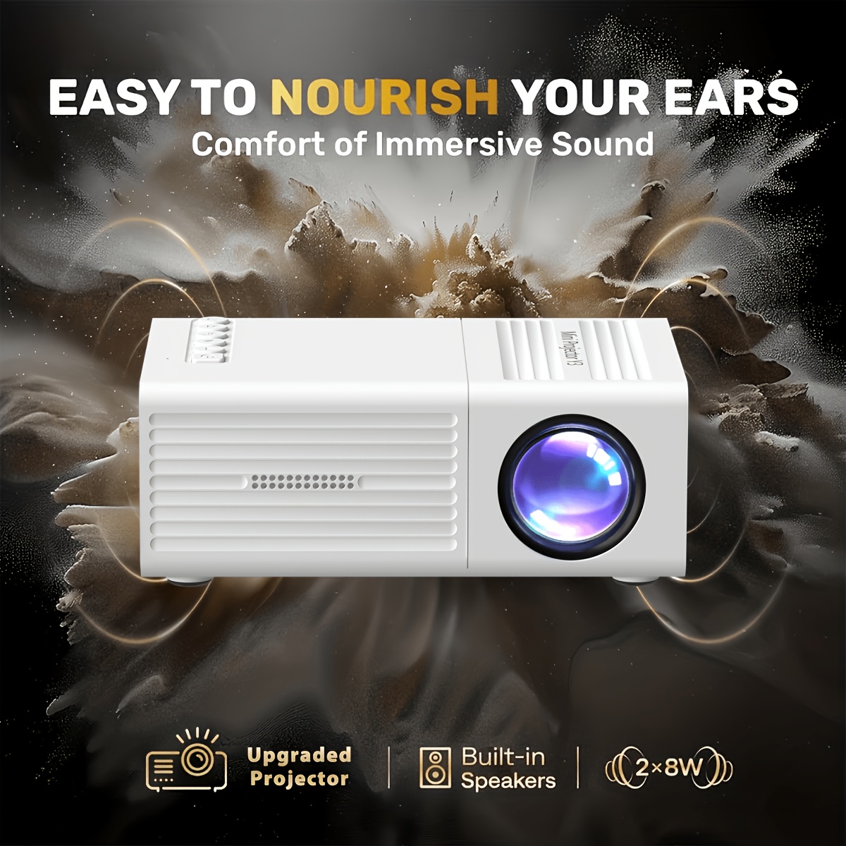 TEMU Mini projecteur portable intelligent, projecteur filaire, compatible, USB, smartphone, iPad, boîtier TV, ordinateur portable - Projecteur vidéo