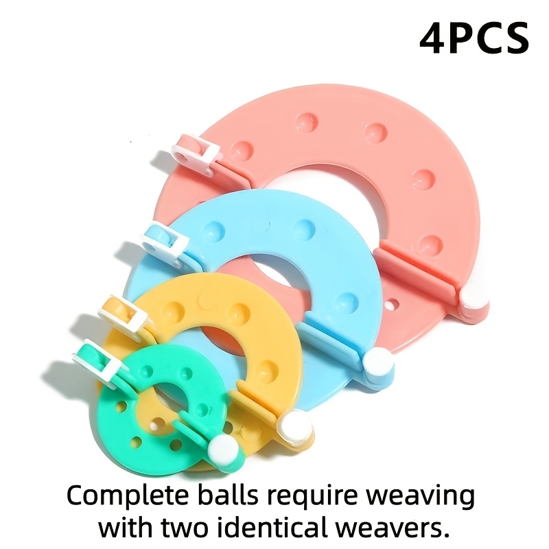 TEMU 4pcs Set Of 4 Sizes Colorful Pom Pom Making Kit - Diy Craft Supplies, Plush Ball Weaver And Knitting Machine, Essential For , Handicraft Making