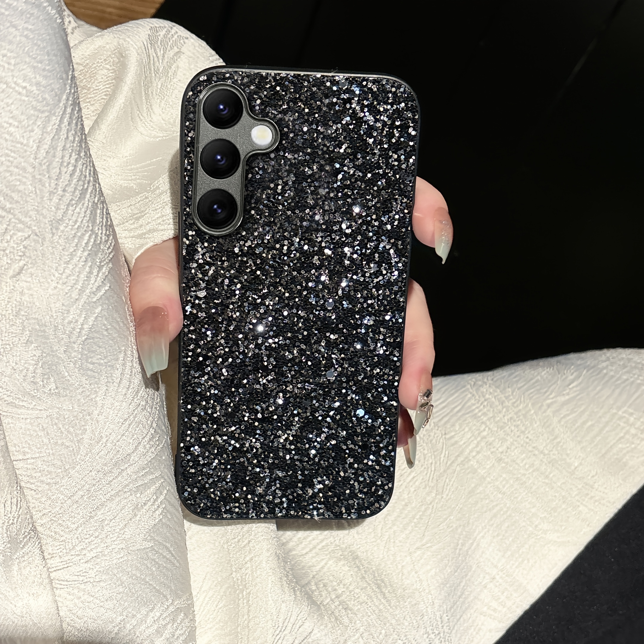 

Coque de Téléphone Portable Élégante avec Poudre de Paillettes Noires pour Samsung A73 A72 A71 A56 A55 A54 A35 A34 A16 A15 A14 4G 5G, Protection et pour Samsung S25 S24 S23 S22 Ultra S24 FE