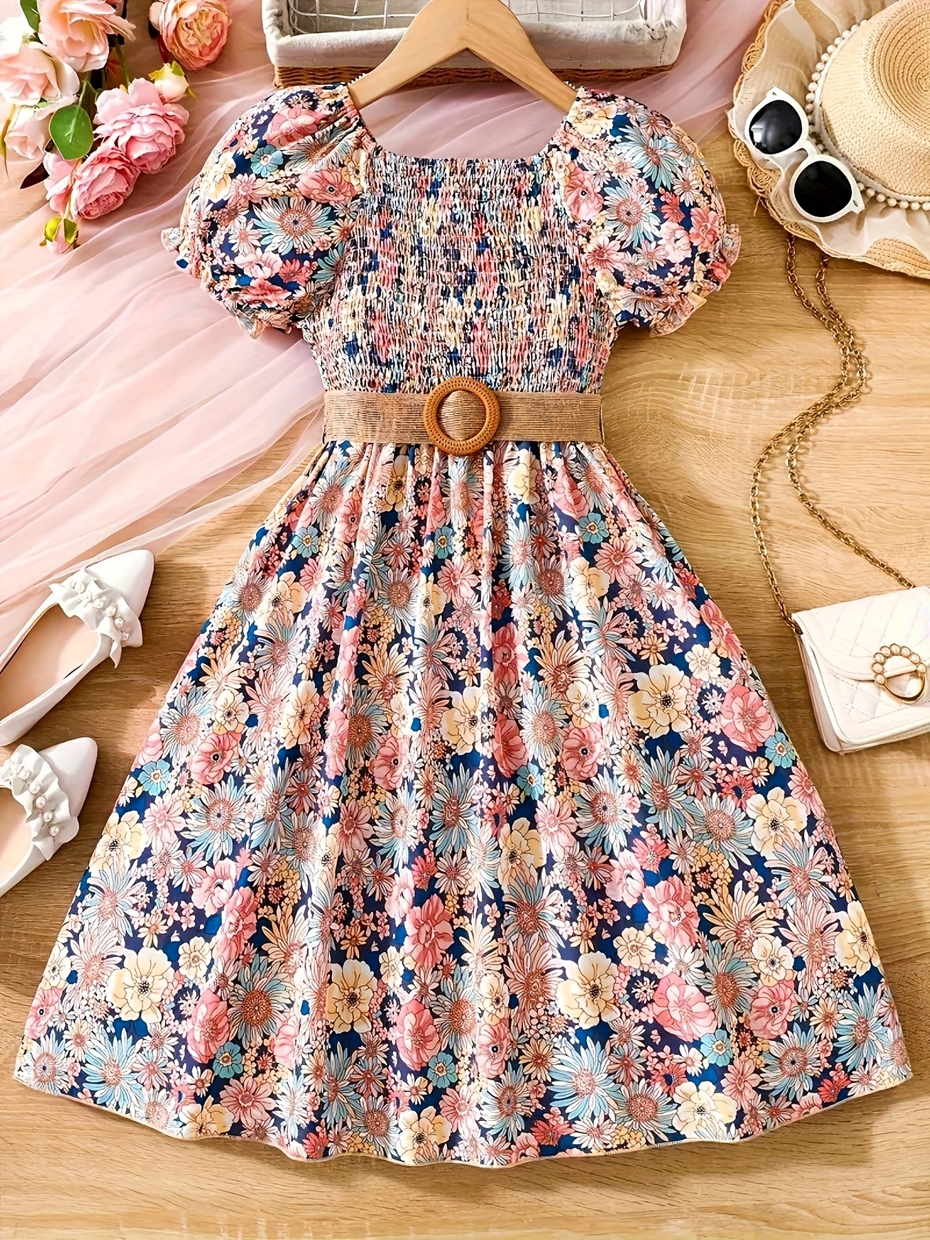 Boho Cute Summer Dresses Online Girls Summer Casual Floral Print Dress  Short Sleeve Knee Temu Pakistan