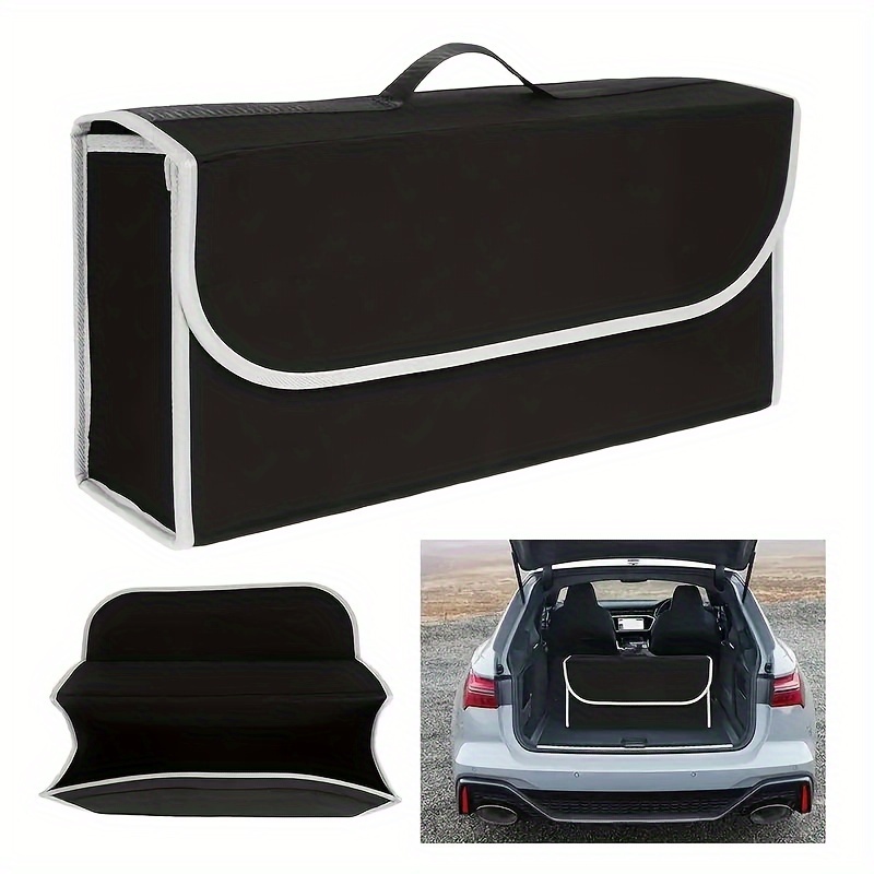 

1pc Foldable Felt Car Trunk Organizer With Mesh Pocket & Handle - -saving Storage Solution For Vehicle Rear Compartment, Item Organizer | Foldable Design | Sturdy Handles, Trunk Storage Organizer