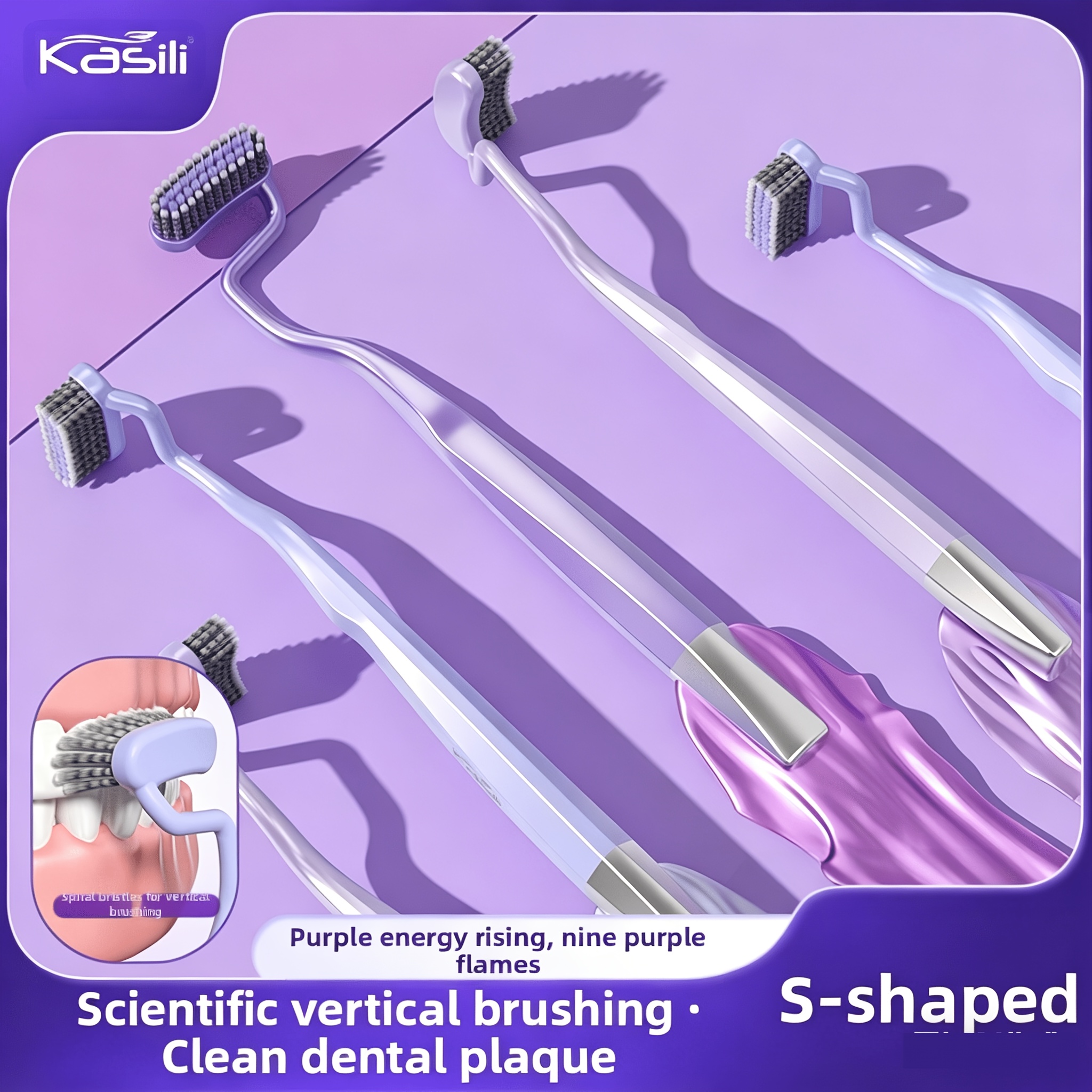 3pcs S-shaped Toothbrush with Soft Bristles, Bakers' Curved Head