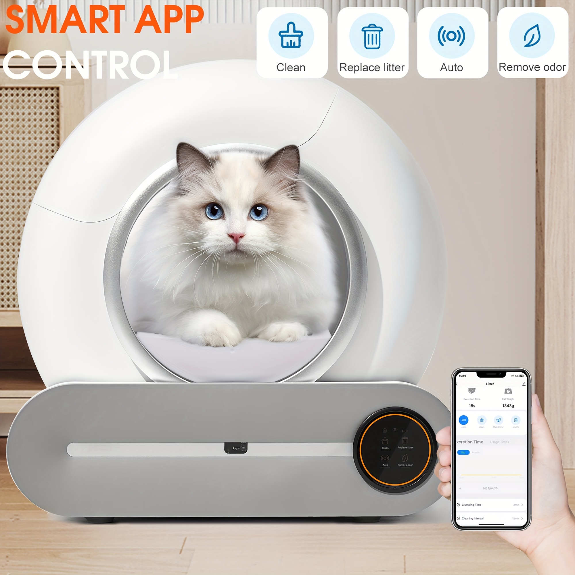 self cleaning litter box automatic litter box 17 17gal 2 38gal large capacity self cleaning litter box app control suitable for multiple cats details 0