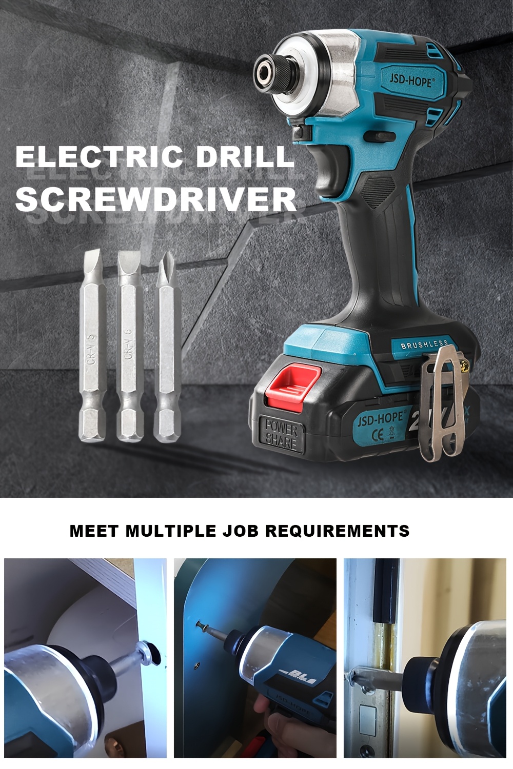 JSD-HOPE Taladro eléctrico inalámbrico, destornillador eléctrico inalámbrico, destornillador eléctrico sin brochas con batería de litio, taladro eléctrico recargable