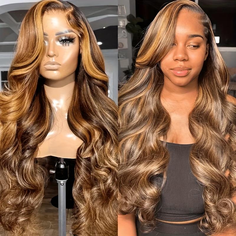 Image of 4/27 13x6 Human Hair Wig 250% Density 13x6 Hd Transparent Lace Front Wig 100% Human Hair Body /27 Natural Look For Women Long For Party