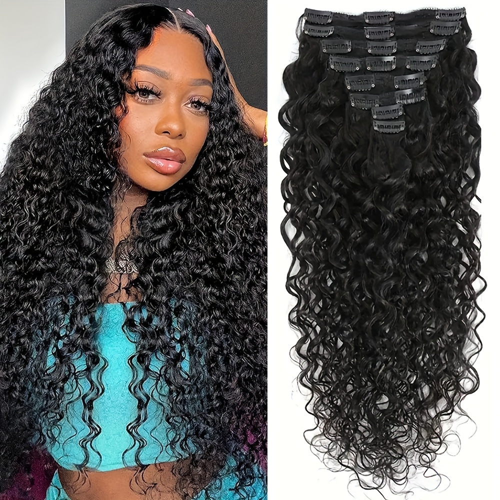 

Hair Extensions Curly Clip Hair Extensions Water Wave Natural Black Human Hair Extensions Clip Ins 120g 8pcs With 18clips/set 18-26inch