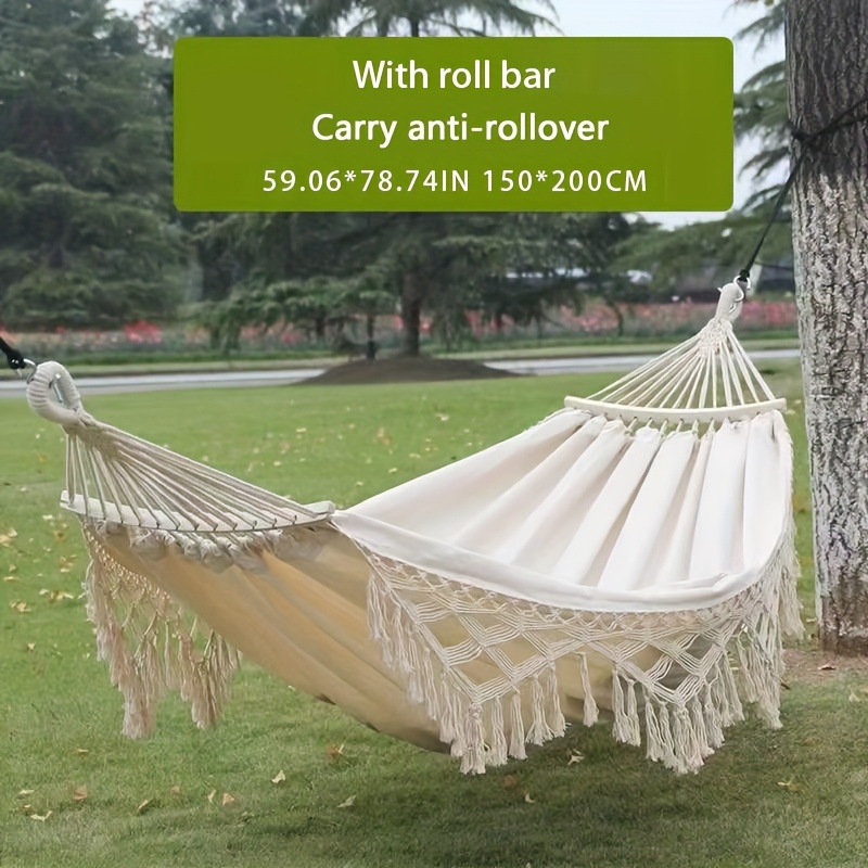 

A Hand-woven Rope Portable Swing , Thickened And Widened Double Canvas , Anti-slip, Tassel, Outdoor Camping , A Must-have For Outdoor Autumn, Beach And Hanging Chair For Wife Valentine's Day