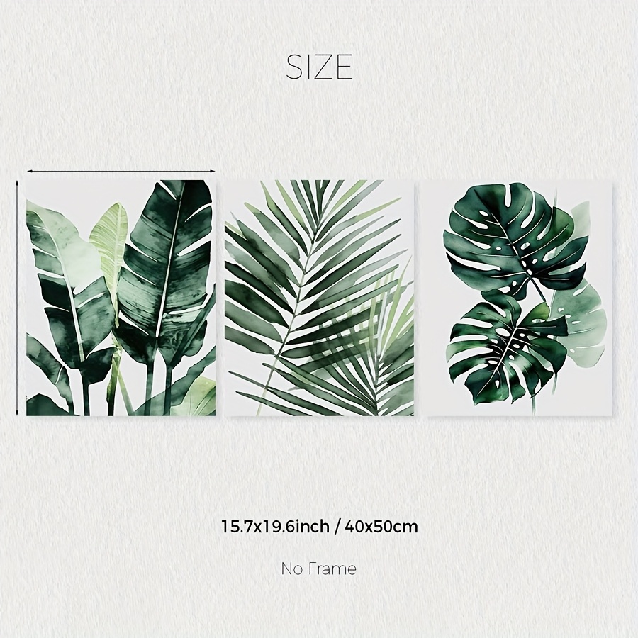 TEMU 2d Flat, 2d Flat, A Set Of 3 Tropical Plant Prints, Watercolor Posters, Minimalist Green Modern Wall Art, Palm Leaf Prints, Wall Decor, Canvas