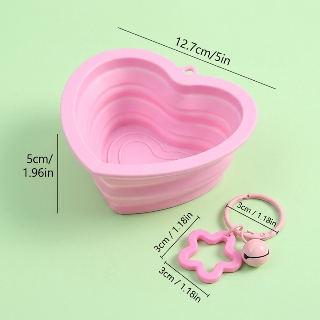 TEMU Set per animali domestici pezzi: 1 ciotola pieghevole a forma di cuore e 1 gancio, per , accessori da viaggio per passeggiate e , mangiatoia per