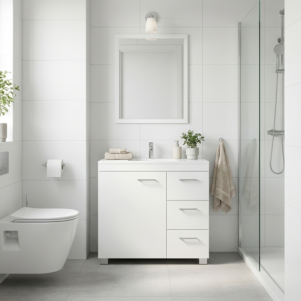 Image of Under Sink Bathroom Cabinet With 3 Drawers And Door, Bathroom Storage Cabinet With Adjustable Shelf And Raised Feet For Washbasins Without Pedestal, Space Vanity Organizer, 70 X 30 .8cm