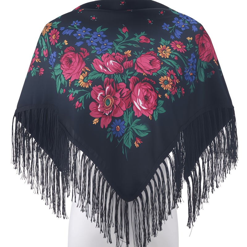 TEMU Bufanda Bohemia Floral con , 94Cm/37 Pulgadas Chal Floral Étnico Vintage para Mujer, Regalo de Navidad/