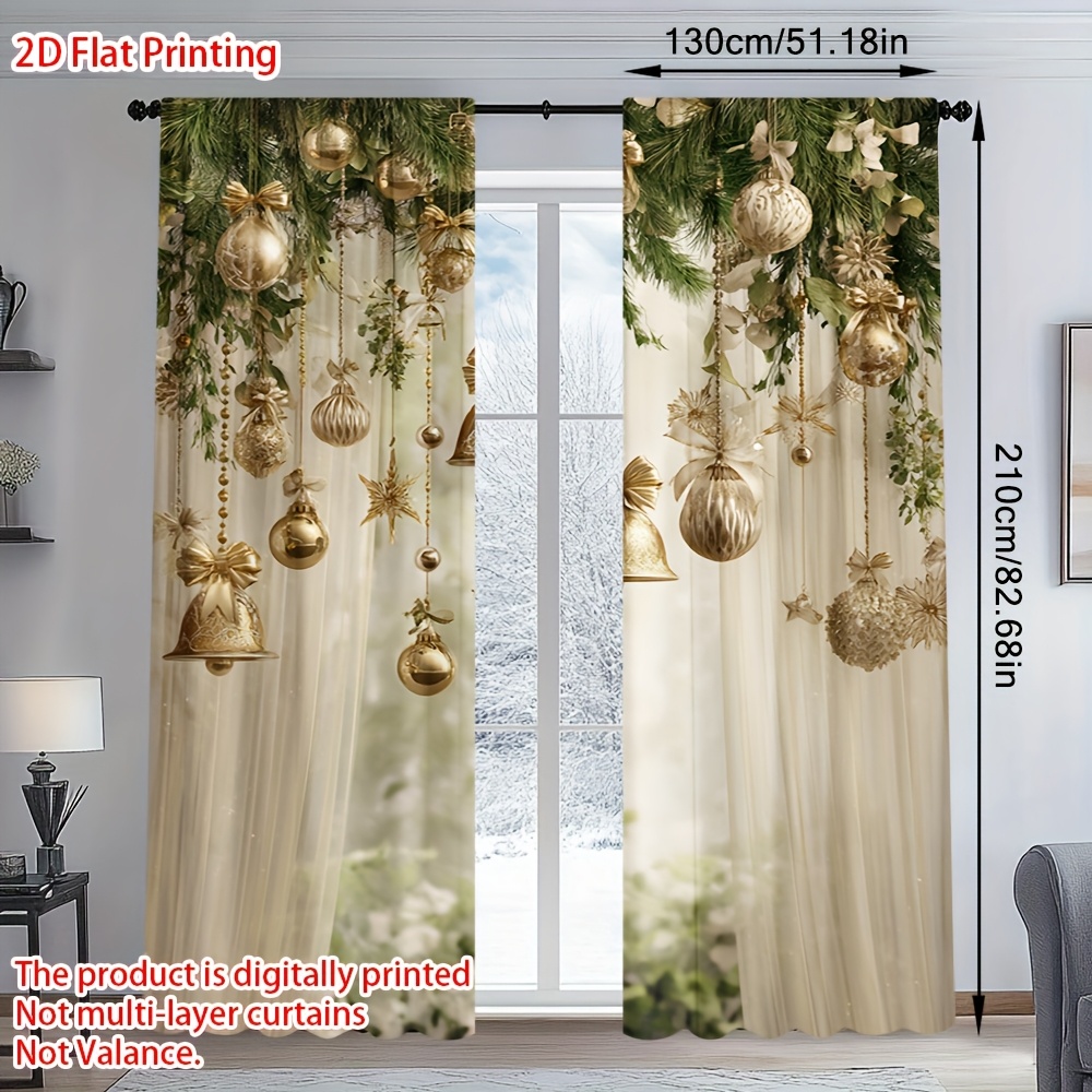 TEMU Ensemble de 2 rideaux décoratifs pour festivals, rideaux élégants à perche pour Noël, installation facile, idéal pour chambre, cuisine, salon,