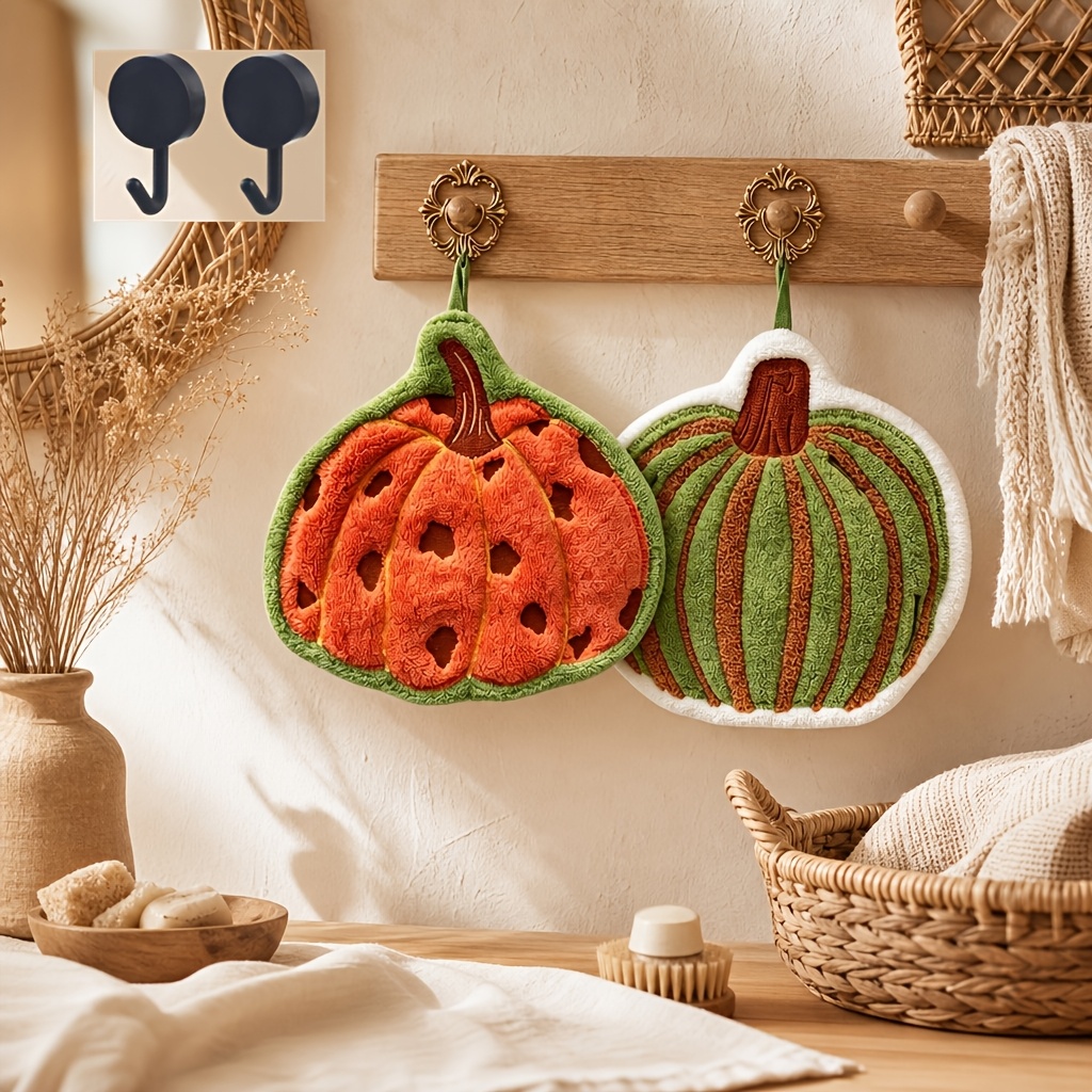 TEMU Juego de 4 piezas: 2 toallas de colgantes de calabaza + negros - Microfibra ultra absorbente de secado rápido, adecuadas para cocina, bonita