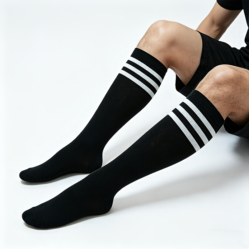 TEMU 1 paire de chaussettes unisexes à rayures fines, , de couleur unie, pour , respirantes, absorbant la transpiration, , polyvalentes, douces et