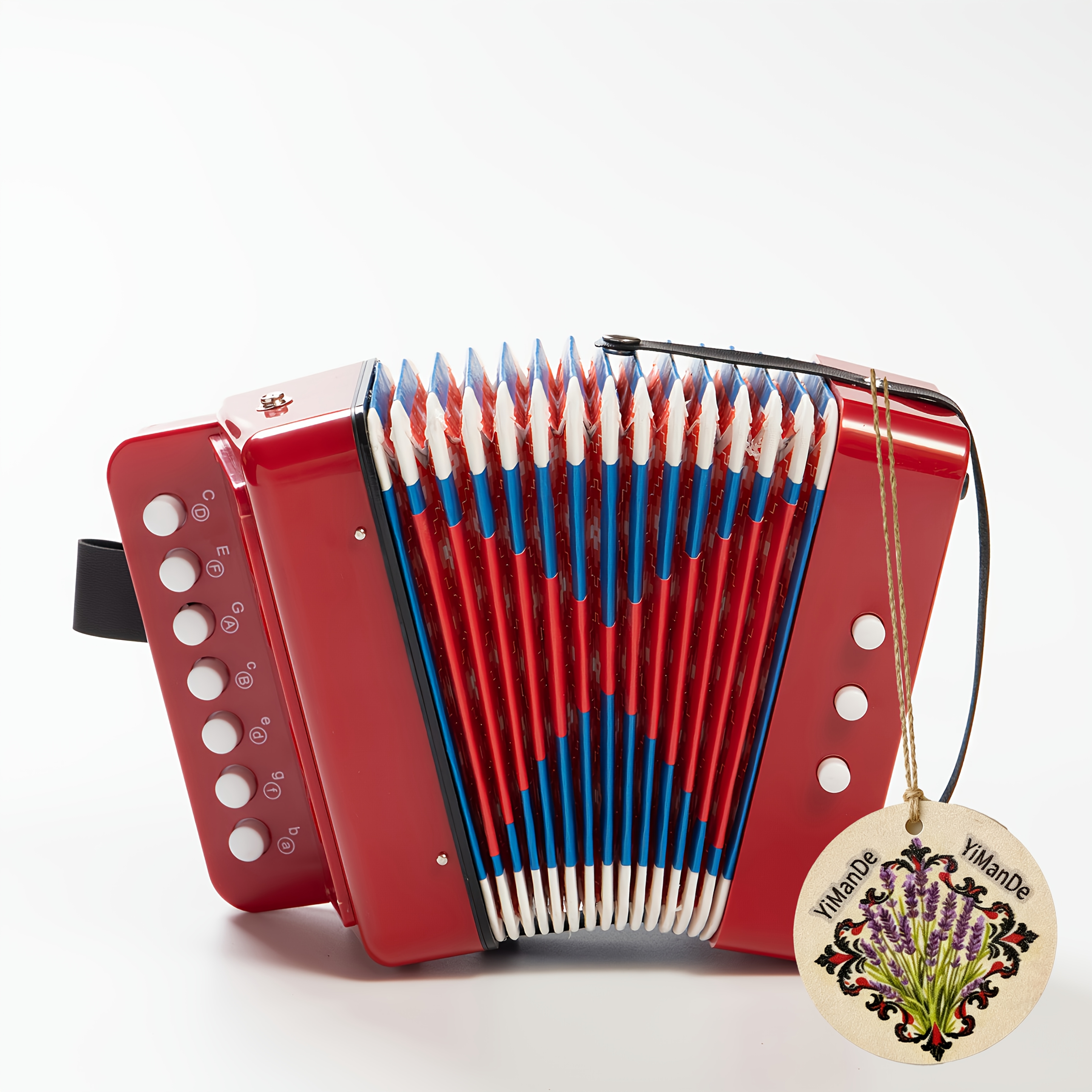 E-shop Mini-Akkordeon mit Ahornanhänger, 10-Tasten-Steuerung, leicht, geeignet für erwachsene Anfänger, kleines Musikinstrument zum Lernen - perfektes