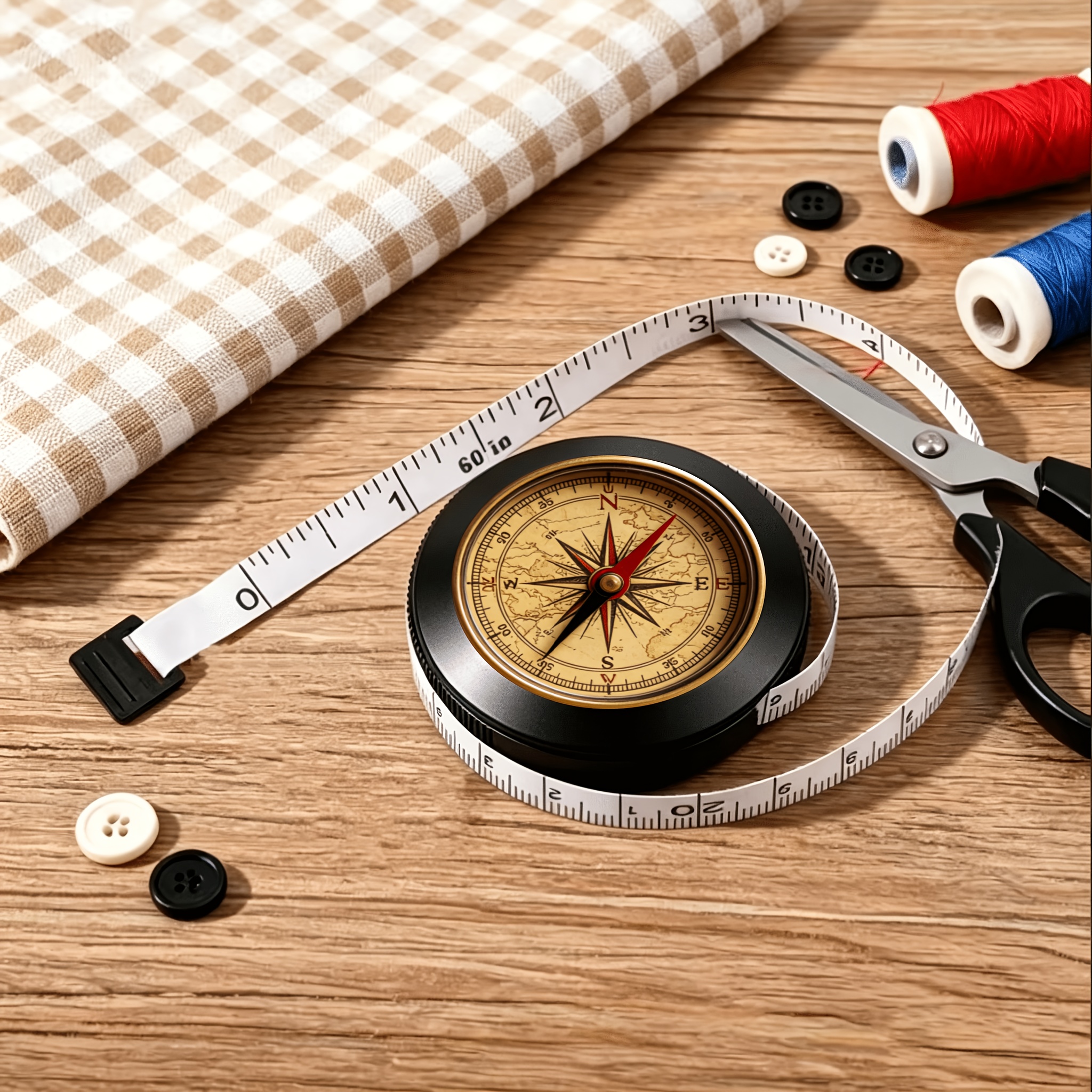 TEMU 1pc Vintage Compass Pattern Retractable Tape Measure, 150cm/60 Inches, Dual-sided Imperial And Metric Soft Tape Measure For Sewing, Body